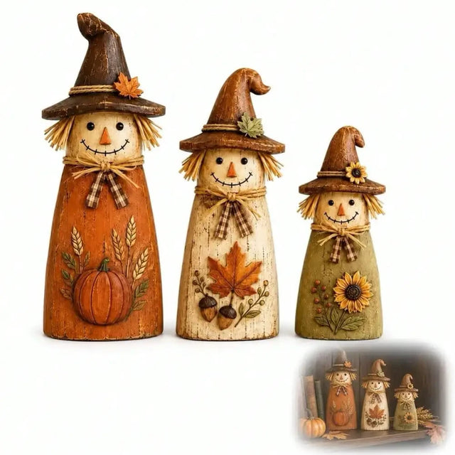 Vintage Wooden Scarecrow Decor Set