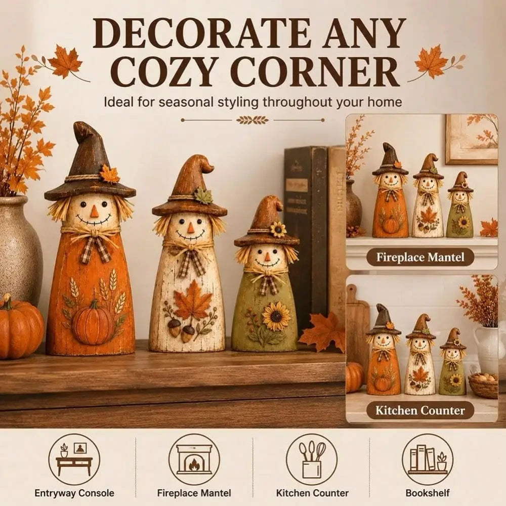Vintage Wooden Scarecrow Decor Set