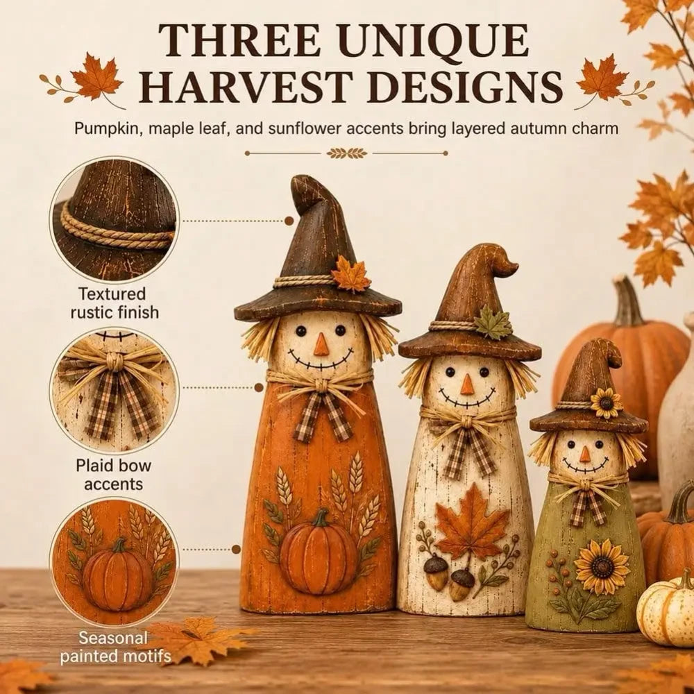 Vintage Wooden Scarecrow Decor Set
