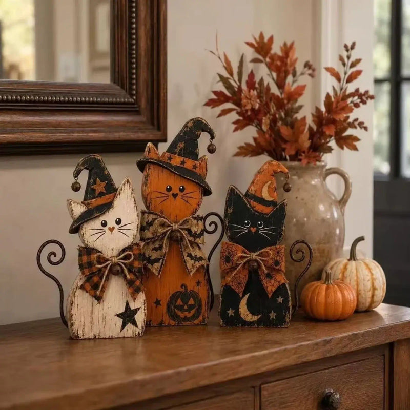 Retro Wooden Halloween Decor Set