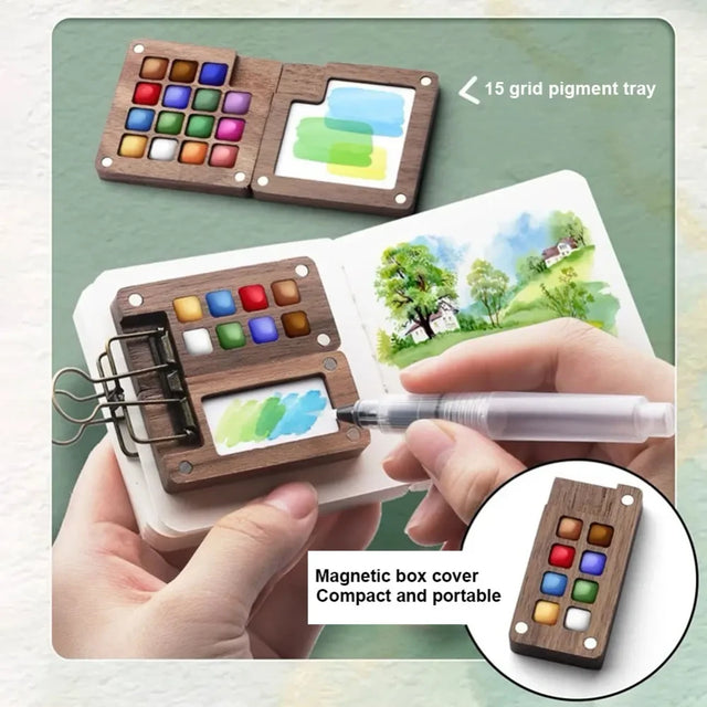 Portable Wooden Pocket Watercolor Set